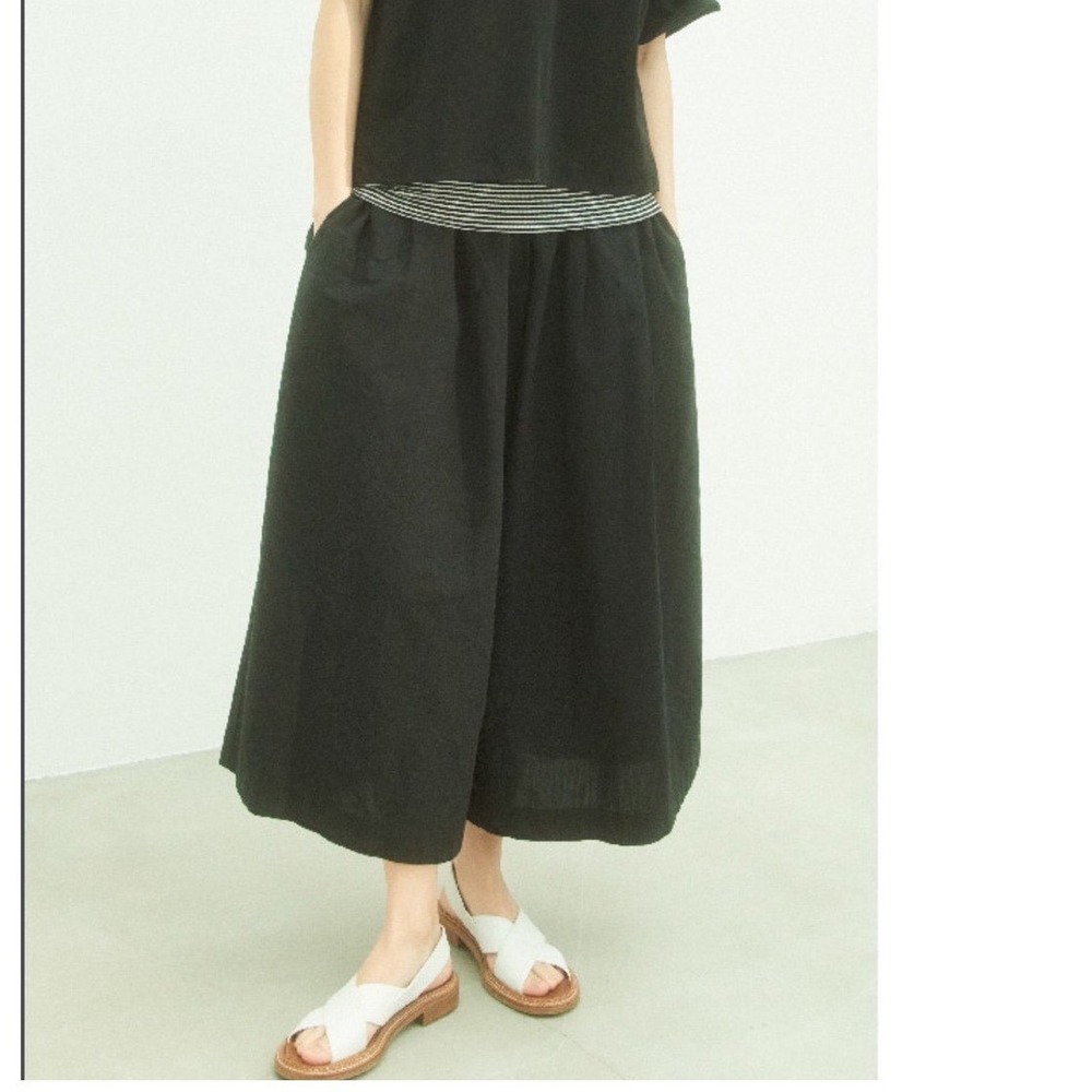 Muji Womens Breathable Seersucker Easy Cropped Pants Black Wide Leg Culottes S